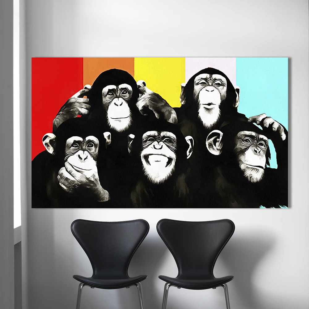 

Poster and Prints Animal Canvas Art Oil Painting Pop Art Funny Chimps Wall Pictures for Living Room Home Decor Printed No Frame