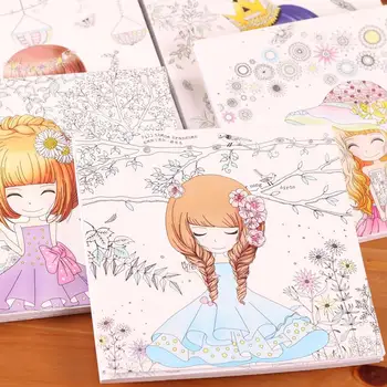 

90Pcs/Set Flower Girl Secret Garden Style Coloring Card Painting Drawing Cards Gift Card 17.5*17.5cm