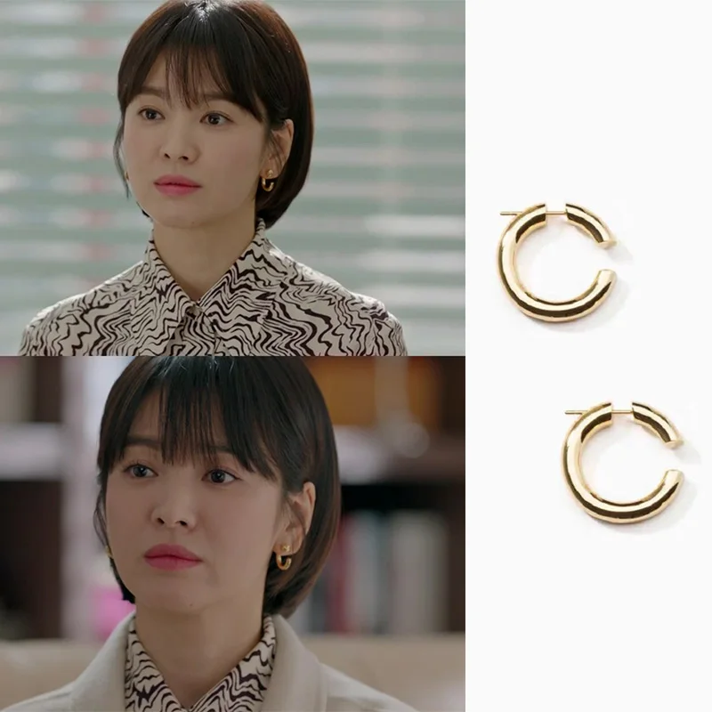 

MENGJIQIAO 2019 Korean TV Star Punk Simple Metal Hoop Earrings For Women C Shaped Statement Circle Brincos Jewelry Party Gifts