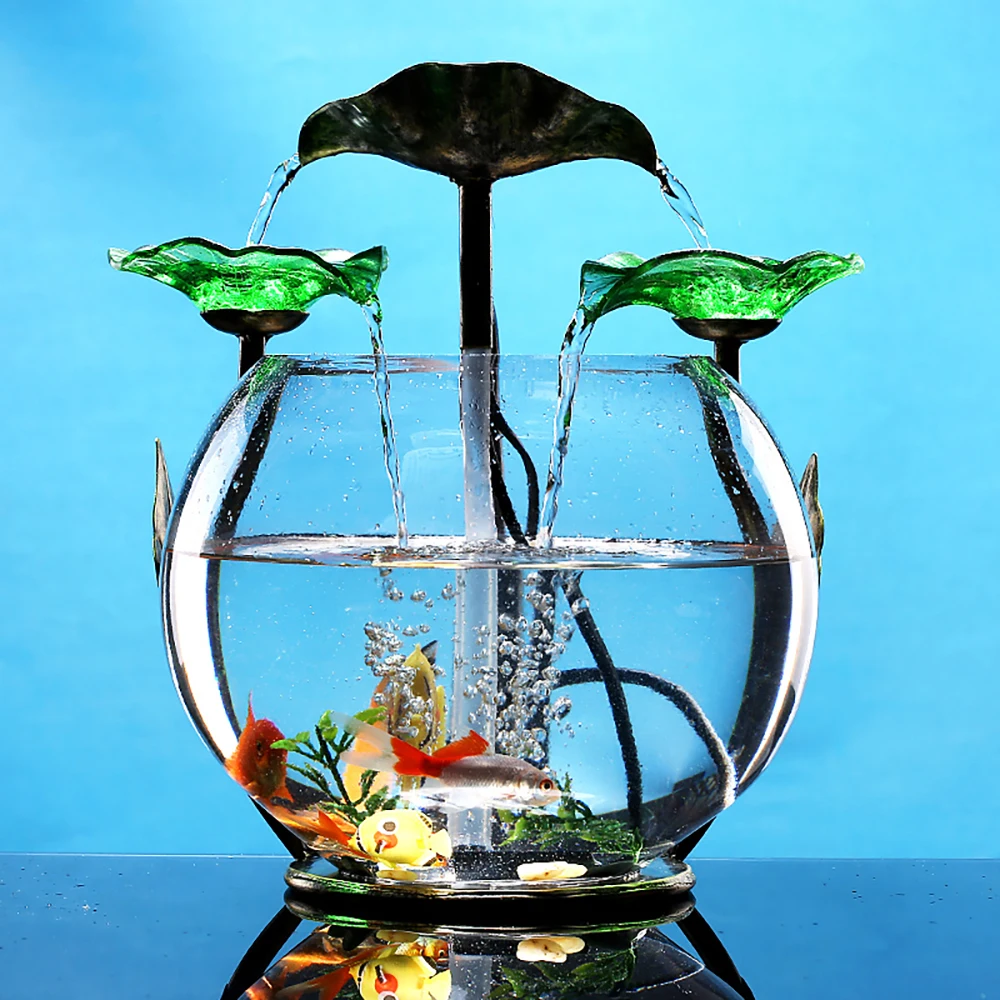 Маленький аквариум для рыб, миниатюрный цилиндрический стол для гостиной, маленькое украшение, креативный круглый экологический стеклянный ленивый аквариум