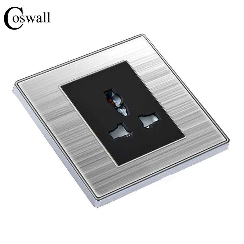 

Universal 3 Hole Outlet Luxury Wall Power Socket Enchufe Stainless Steel Panel Electrical Plug With Child Protective Door