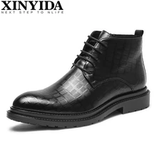 Г. высокие мужские кожаные ботинки с острым носком Повседневные Дышащие Ботинки martin на шнуровке Модные мужские рабочие ботинки размер 38-44