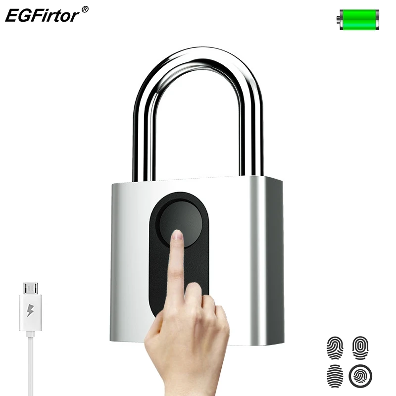 Keyless Smart USB Rechargeable Door Lock Fingerprint Padlock Quick Unlock 1