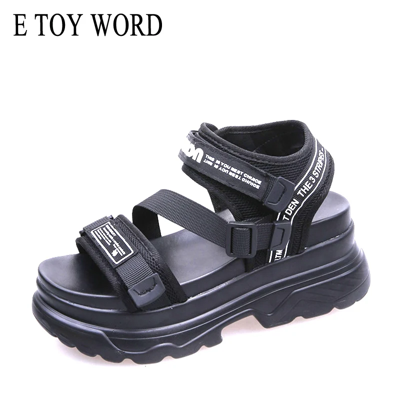 

E TOY WORD sandals women 2019 Black White Platform Sandals Beach wedge increased sandals Ladies Fashion Summer New Women shoes