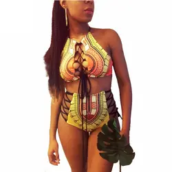 S-3XL Африканский принт комплект бикини пуш-ап Купальники для малышек Для женщин biquini 2017 бинты Сексуальная Высокая талия Купальник Femme ванный