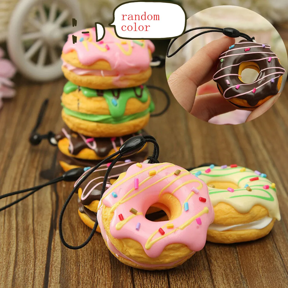1PC 4.5cm PU Cream Scented Fruit Donut   Bread Keychain Bag Phone Charm Strap Soft Bag Accessories Random Color
