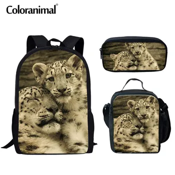 

Coloranimal Leopard Backpack for Youth Boy Cute Animal Printing Schoolbag High Student 17 Inch Bookbag 3pcs Set Child School Bag