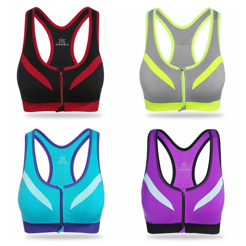 New Top Female Zipper Sports Bra Push Up High-Precision Underwear Sports Fitness Jogging Women's Yoga Sports Top