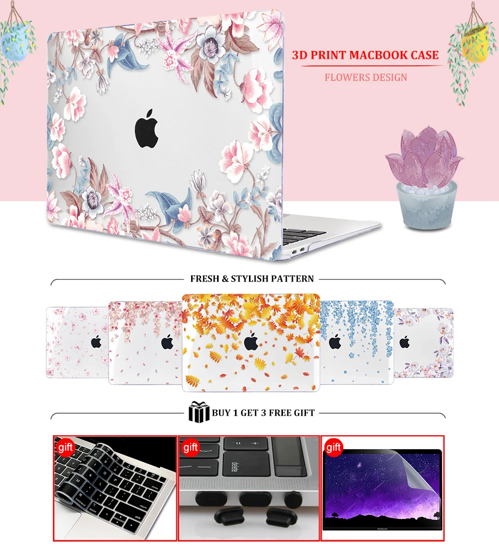 Чехол Redlai Crystal Flowers для MacBook Air 13 дюймов A1932, чехол для ноутбука Pro retina 13 15 16 дюймов, сенсорная панель A2141 A2159 A1990