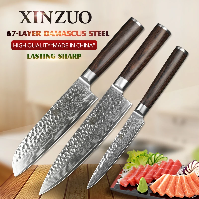 Buy XINZUO 3 PCS Chinese Kitchen Knives Sets Damascus