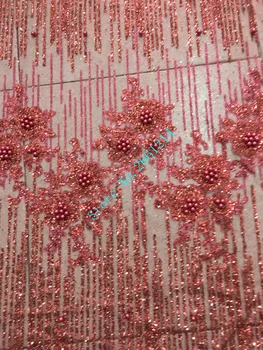 

BZL-52010 Glued Glitter African Lace Fabric wine French Sequins Net Lace Fabric/High Quality African Beaded Tulle Fabric