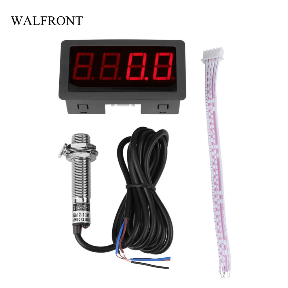 

WALFRONT 4 Digital LED Tachometer Timer Engine Electronic RPM Speed Meter with Hall Proximity Switch NPN Sensor Test Detectors