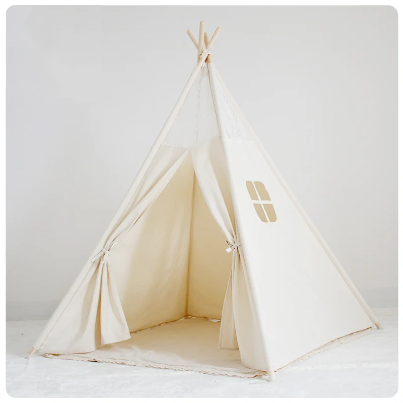 Natural Canvas Childrens Play Teepee Indian Tent With Floral Lace Tipi Tent Play Tipi Enfant Natural Canvas Childrens Play Teepee Indian Tent With Floral Lace Tipi Tent Play Tipi Enfant