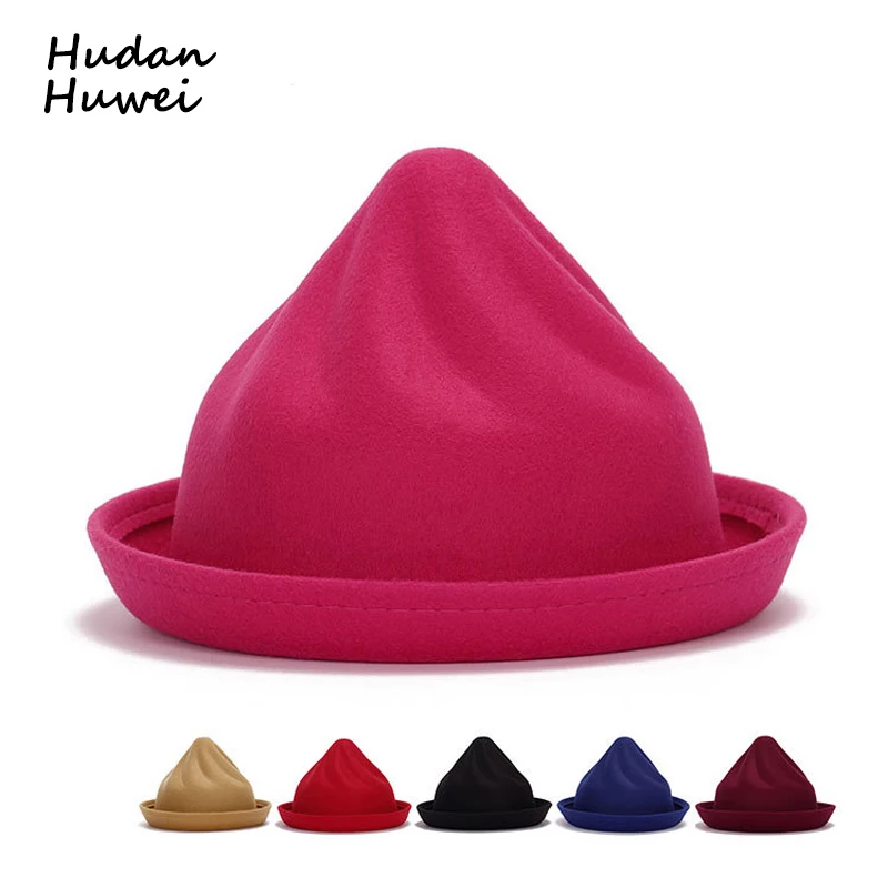 

Autumn Winter Women wool felt hat pointed Fedoras hats solid Ice Cream Shape Sweet Princess Hat trilby chapeau GH-108