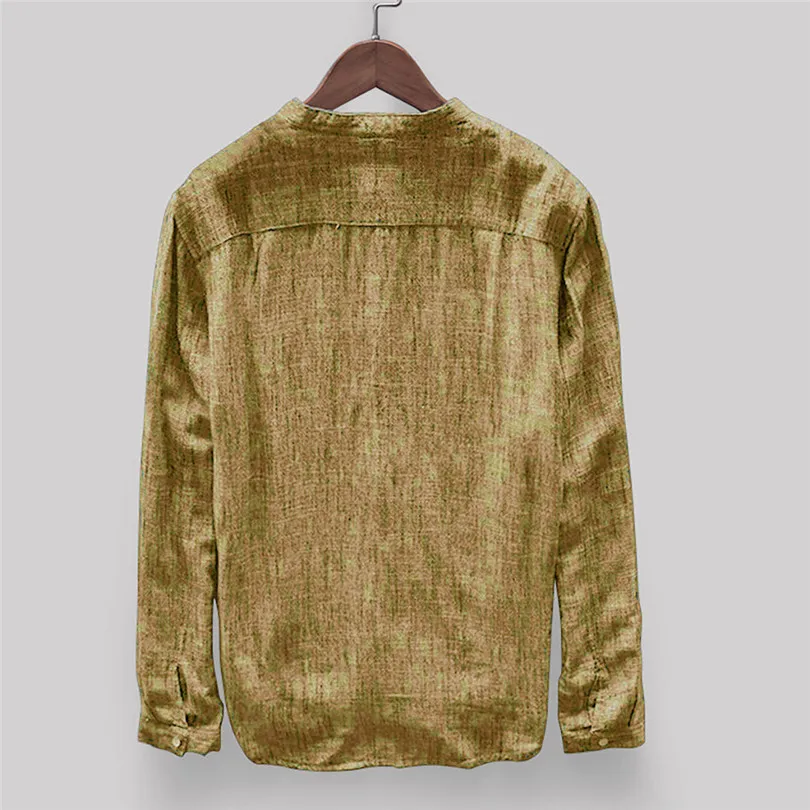 New Fashion Mens Men Autumn Winter Button Casual Daily Linen and Cotton Long Sleeve Travel Top Solid Blouse #4F04 (17)