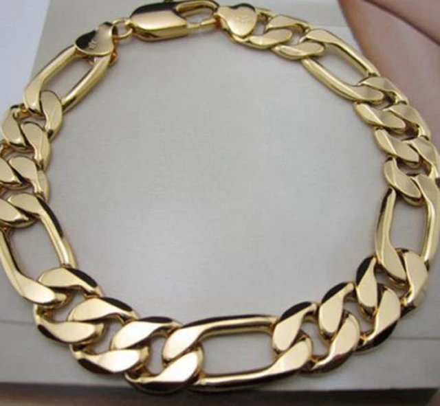 Solid Figaro Bracelet Yellow Gold Filled Mive Mens Long Solid Figaro Bracelet Yellow Gold Filled Mive Mens Long 8 6