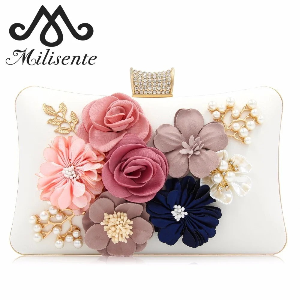 

Milisente Women Evening Bags Luxury Designer Crystal Hasp Flower Bag Girls PU Leather Shoulder Bag for Wedding Female Day Clutch