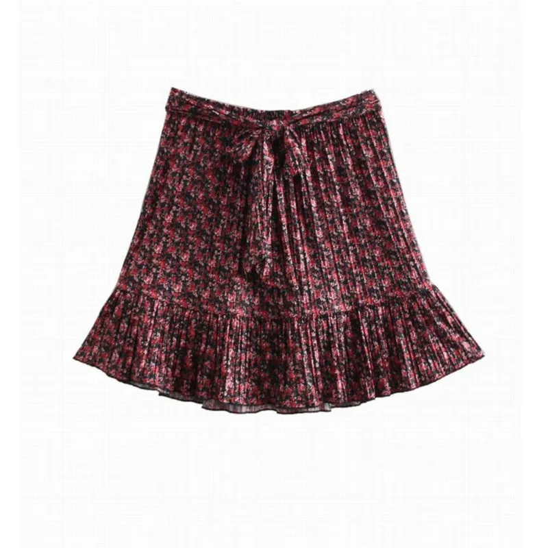 ROHOPO Cute Preppy Female Ruffles Mini Skirt Vintage Accordion Belted Streetwear Pleated Pretty Girl Flare Skirts#UK9114