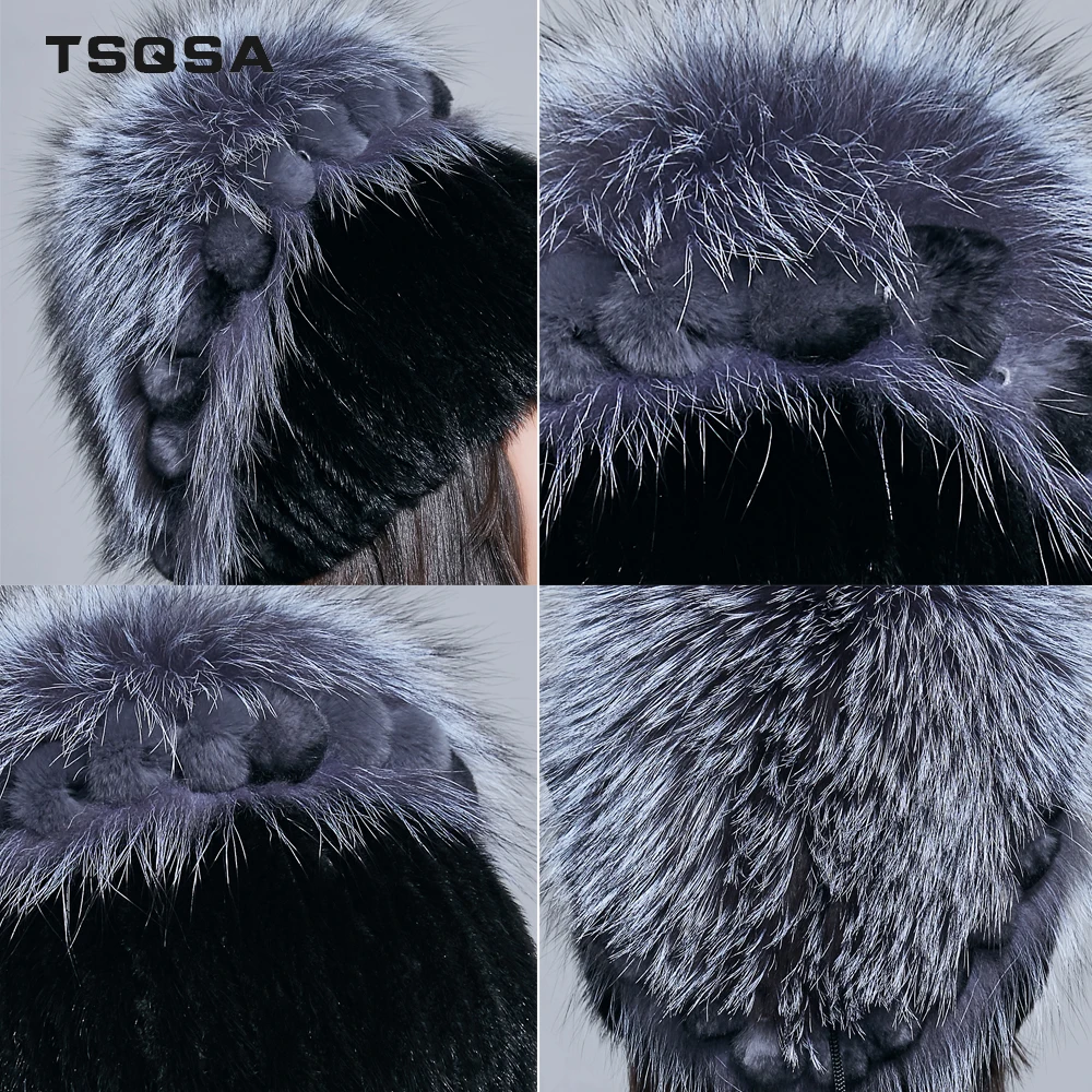 TSQSA Зима Теплая Натуральная Лиса Меховая Шапка Шапочки Мода Новые Женская Шляпа