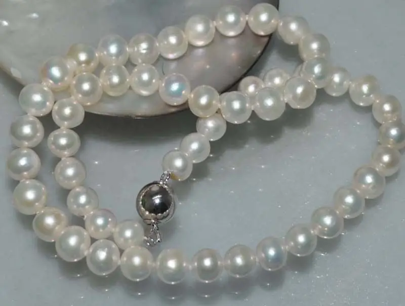 

Free shipping hot sale Women Bridal Wedding Jewelry >>Natural Rara white 9mm round thick-skinned Pearl Necklace