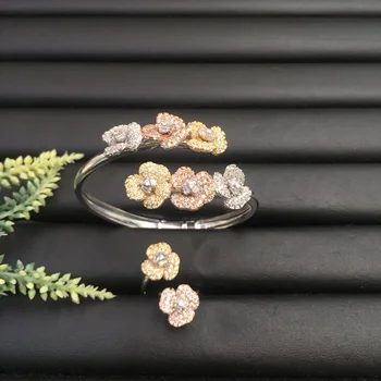 

Lanyika Fashion Jewelry Original Elegant Plum Blossom Petal Plated Party Romantic Bangle With Ring Banquet Daily Best Gift