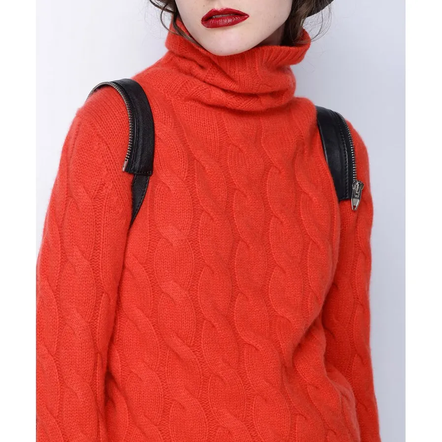 Women High Collar 100% Pure Cashmere Sweater Female Thick Sweater 2017 New Twist Pattern Bottoming Winter Warm Sweater Pullover Sweaters