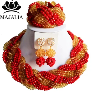 

Trendy nigerian wedding african bead red nigerian wedding african beads jewelry set Crystal Free shipping Majalia-492
