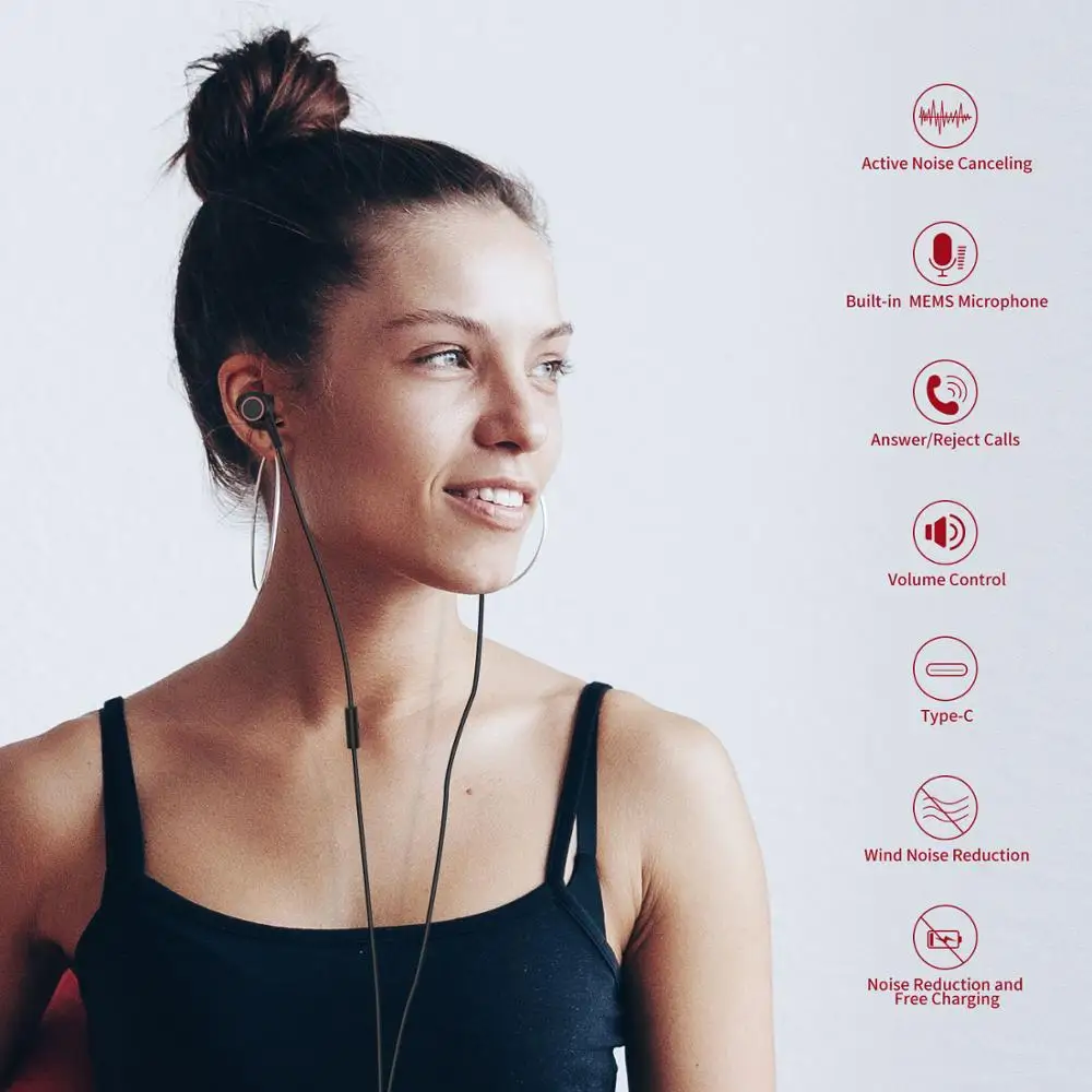  Auriculares con cancelación de ruido activa auriculares USB tipo C con cable con micrófono auricula