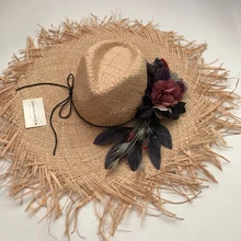 19 New Floral Solid straw hat bow wide ashgrass female Sun cap beach visor outdoor holiday beach sun protection hat Collapsible 19 New Floral Solid straw hat bow wide ashgrass female Sun cap beach visor outdoor holiday beach sun protection hat Collapsible