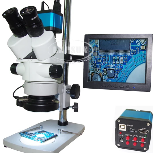 

Simul Focal 3.5X - 90X Trinocular Industral Inspection Zoom Stereo Microscope + 14MP USB HDMI C-mount Camera IPS HD LCD Monitor