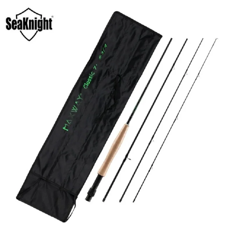 SeaKnight MAXWAY Classic 3/4# 4 Segments Sections 2.1M Carbon Hard Light Medium Fast Action Cork Handle Fly Fishing Rod | Спорт и