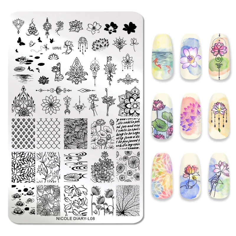 

NICOLE DIARY Nail Stamping Plate Flower Heart Mixed Patterns Stainless Steel Rectangle Nail Art Image Templates Nail Tools