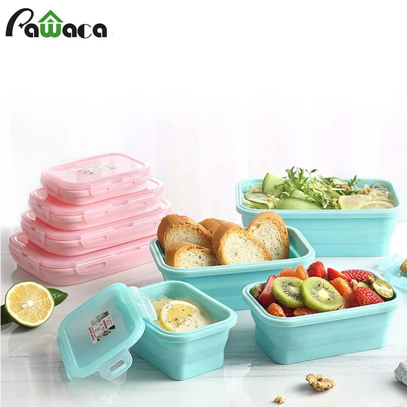 

Lunch Box Silicone Bowl Collapsible Food Storage Container Set of 4 with Lids Portable Picnic Camping Rectangle Outdoor Box