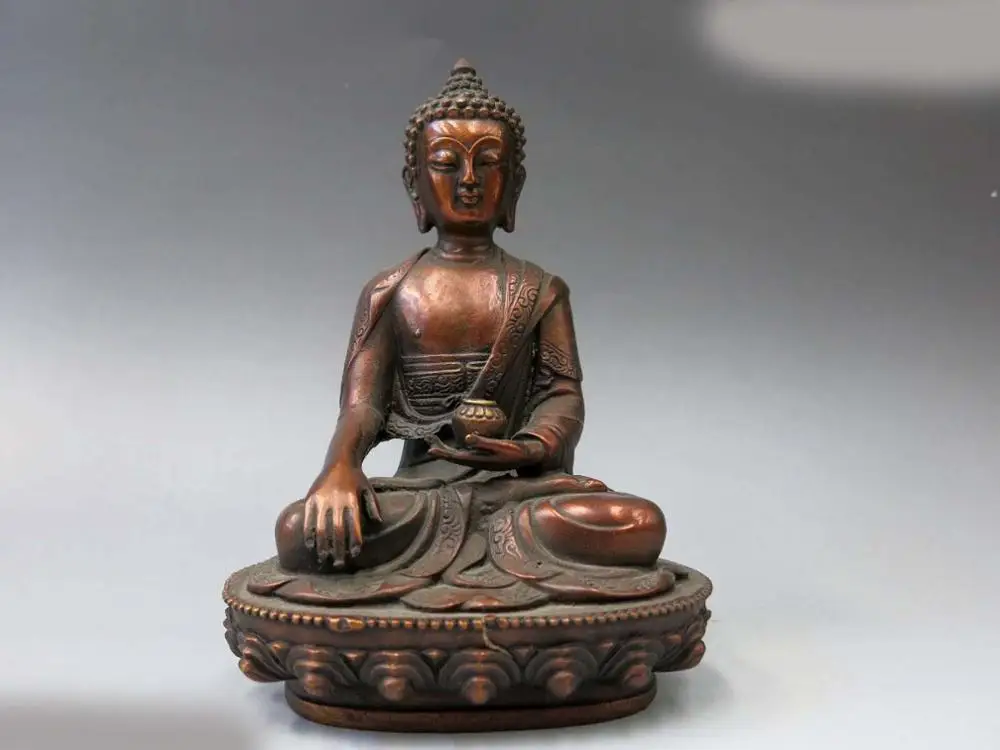 

China bronze sculpture carved fine red copper buddhism Medicine Buddha Statue