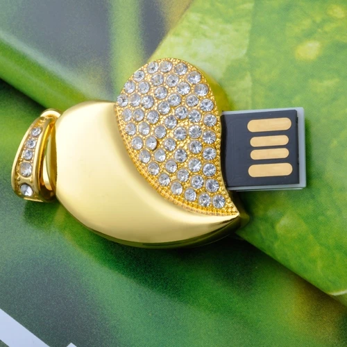 Золотой кристалл сердце 64 ГБ 32 16 ювелирные изделия Usb флэш накопитель 512 карта