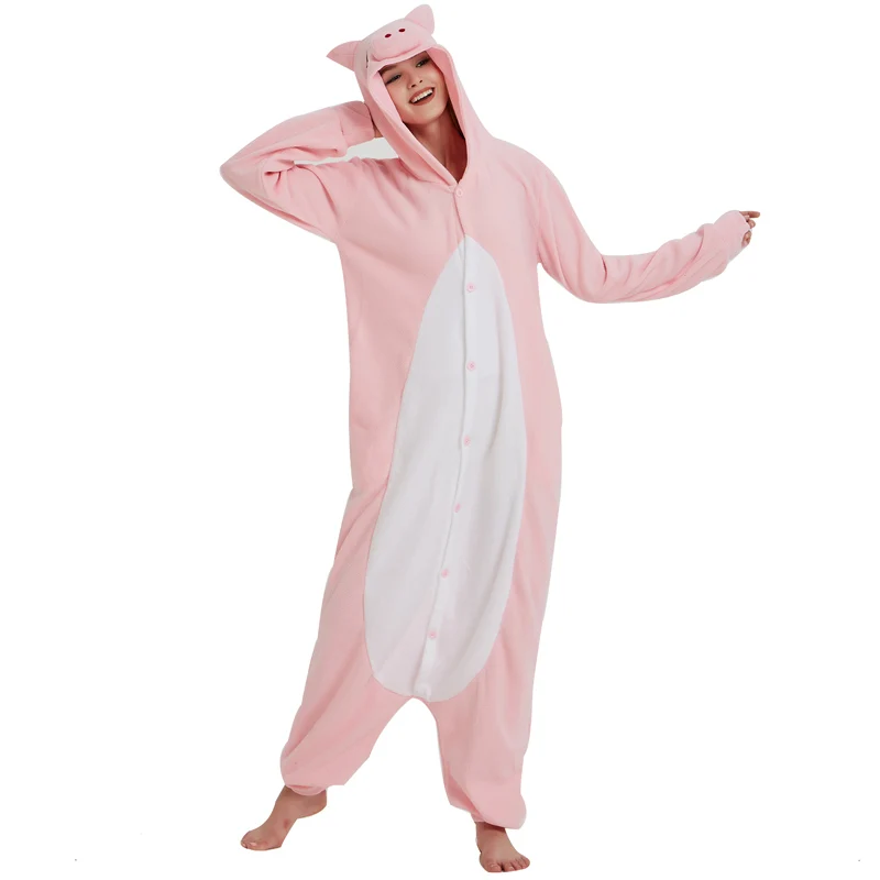 Новый флис Розовая Свинья кигуруми пижамы комбинезон костюм пижама-комбинезон с героями мультфильмов для взрослых Хэллоуин Карнавал