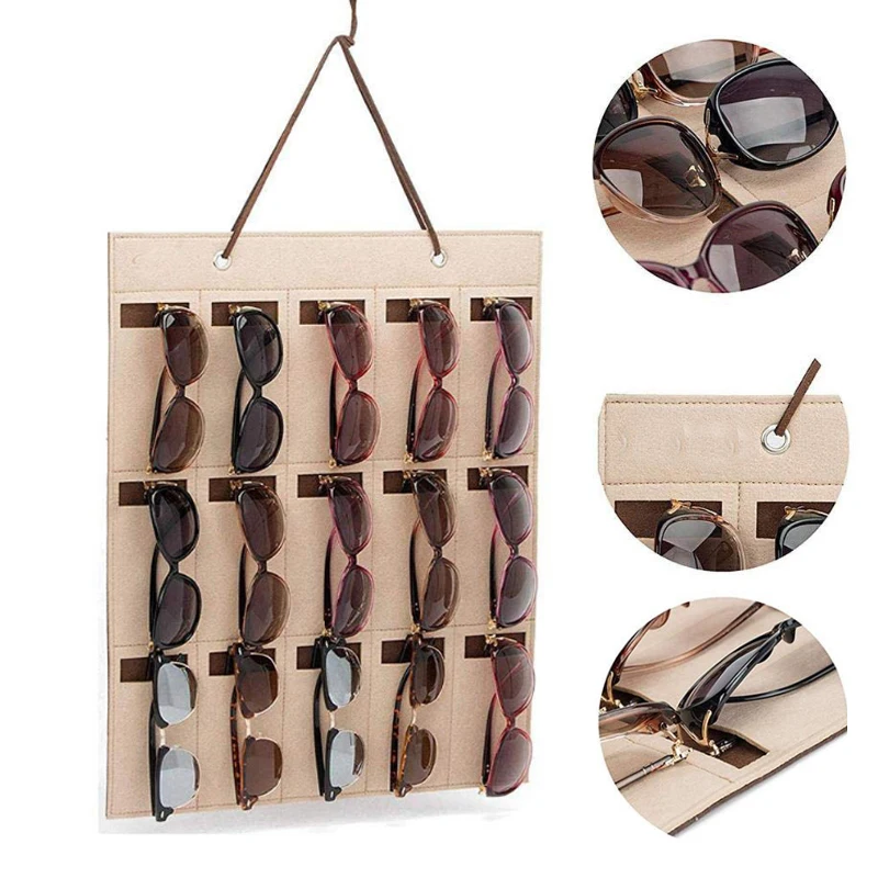 

Basedidea Sunglasses Storage Hanging Bag Felt Cloth Eyeglasses Display Holder Organizer 15 Slots