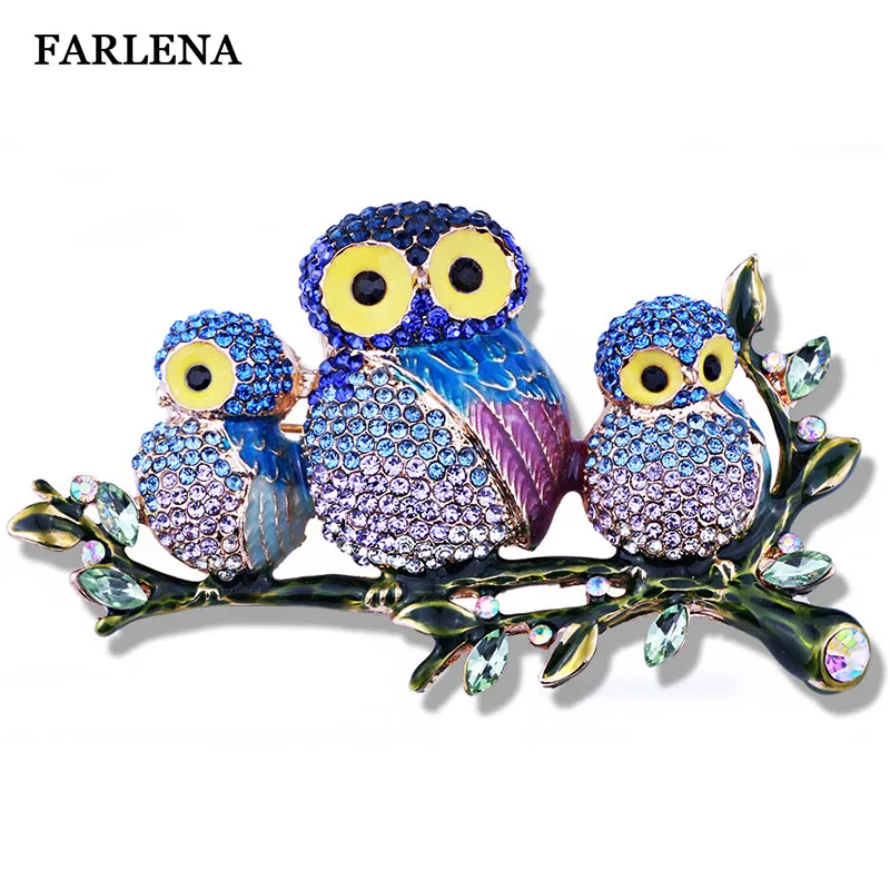 

FARLENA Jewelry luxury full rhinestones painted owl brooch fashion large brooches for women dress accessory