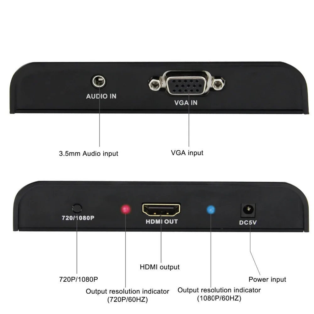 VGA to HDMI Converter VGA Audio to HDMI 720p/1080p Scaler Converter Adapter Box for Laptop/PC Full HD HDTV with DC Power vention hdmi to dvi converter full hd 1080p audio converter adapter with dual audio interface for hdtv projector drop shipping