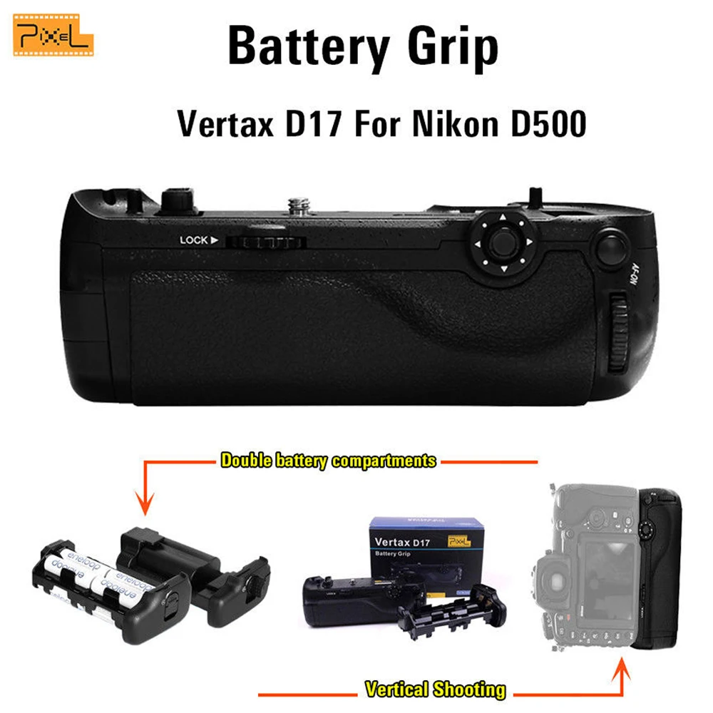Pixel D17 Батарейная ручка для Nikon D500 Вертикальная съемка двойная мощность