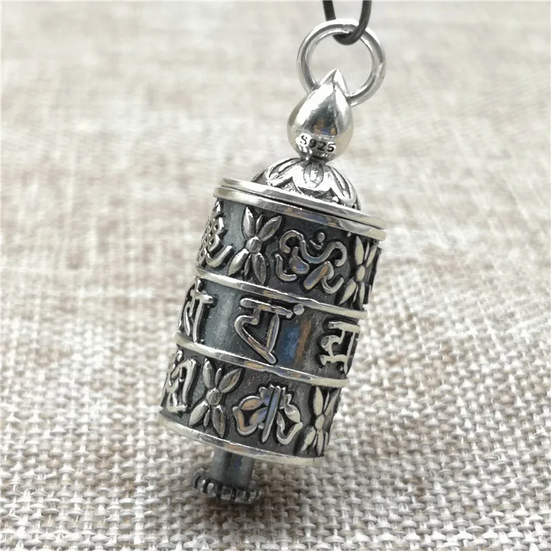 925 Sterling Silver Prayer Om mani padme hum Wheel Locket Pendant Wish Memory Prayer Box for Necklace