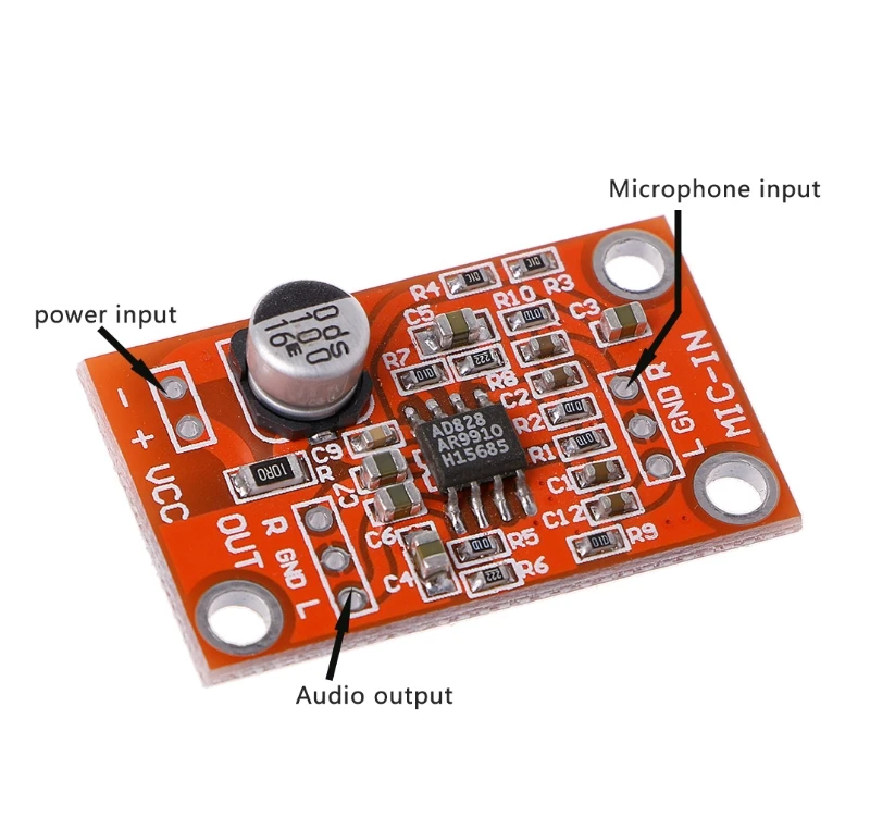 Crust Pro 1pc Ad828 Stereo Dynamic Microphone Preamplifier Board Mic Preamp Module Dc 3.8v15v