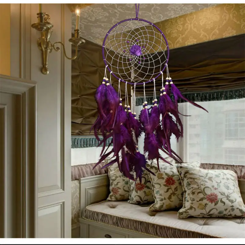 Художественный модный подарок Большой Фиолетовый Ловец снов колокольчики в индийском стиле цветок перо кулон Ловец снов подарок Лидер продаж