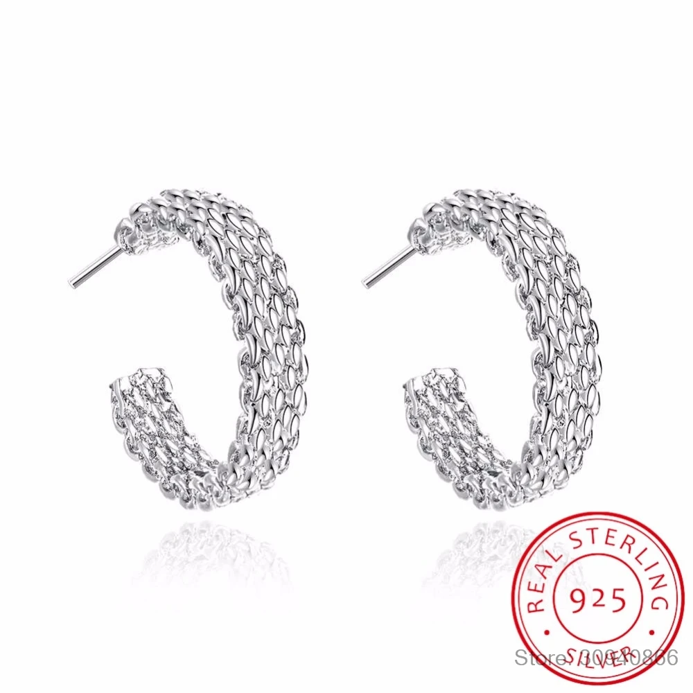 

New 925 sterling silver earrings half circle Stud earrings ear bone wild simple men women boys girls silver ear jewelry