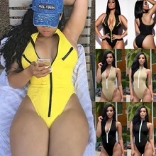 Женский купальник, сдельный купальник размера плюс, на молнии, бикини, пуш-ап, высокая нога, одежда для купания, женский пляжный купальник, один предмет