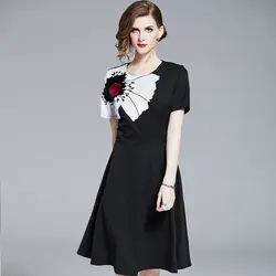 Летние женский, черный белое платье в классическом винтажном и ретро-стиле платье с круглым вырезом Boho сладкий вечерние платье Для женщин