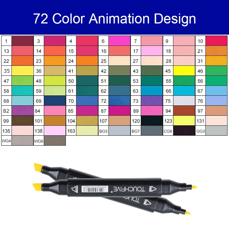 168 цветов, набор маркеров для ручек, двойная головка, маркеры для эскизов, кисть для стандартного пейзажа, рисование манга, анимационный дизайн, товары для рукоделия - Цвет: Animation 72 color