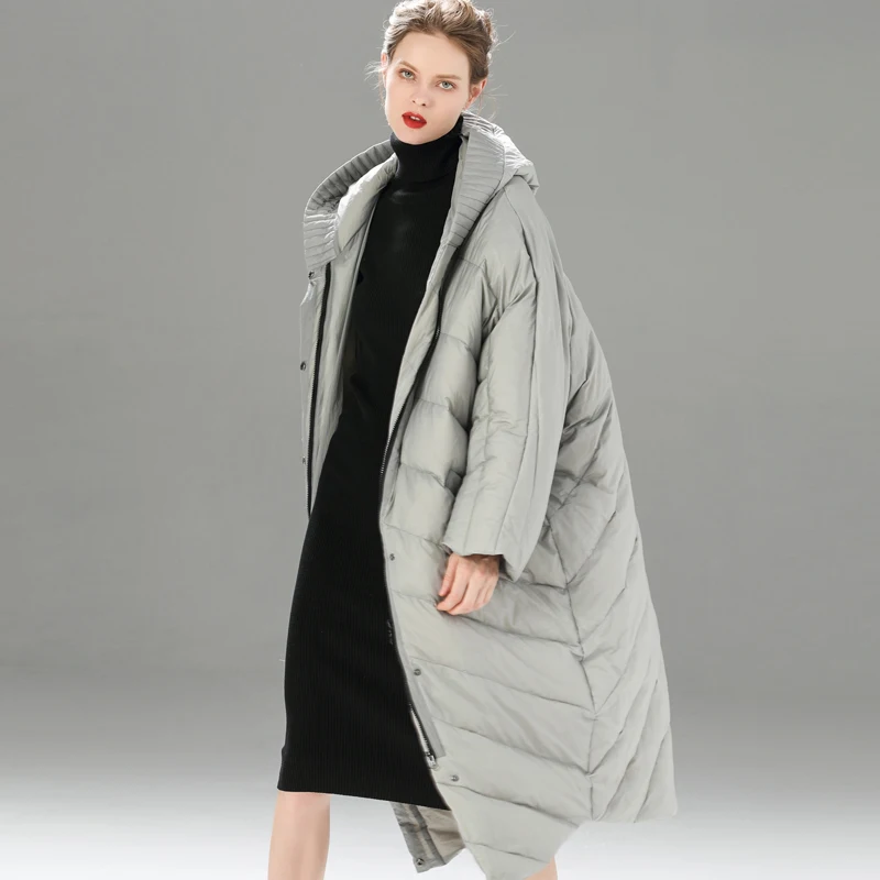 2019 Long Cocoon White Duck Down Jacket Woman Parka Causal Goose Feather Coat Plus Size Loose Hooded Outerwear Clothes   fashion