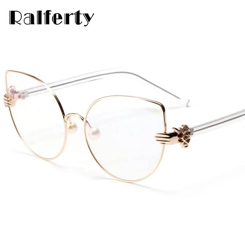 Ralferty винтажные очки кошачий глаз оправа Женская металлическая под золото оправы оптические оправы ретро очки прозрачные очки Oculos A1113