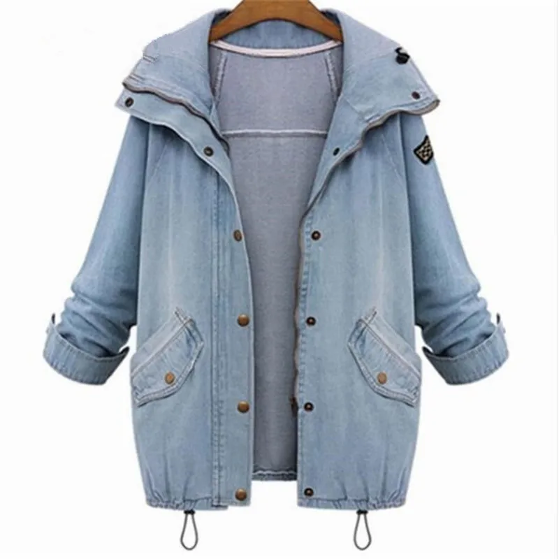 Autumn Winter Women Two Piece Suit Fashion Casual Women Basic Jacket And Coats Denim Jeans Large Sized Women Basic Coats M-Xxxxl